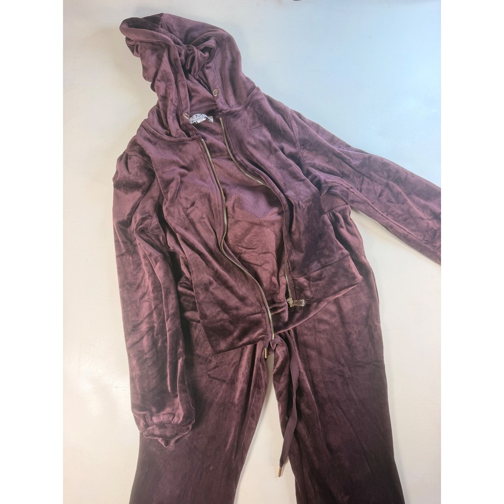 Y2K Magaschoni Tracksuit Set Women Small Plum Excellent Velour Hoodie Pants 2PC